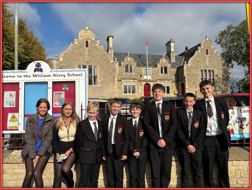 students outside a school