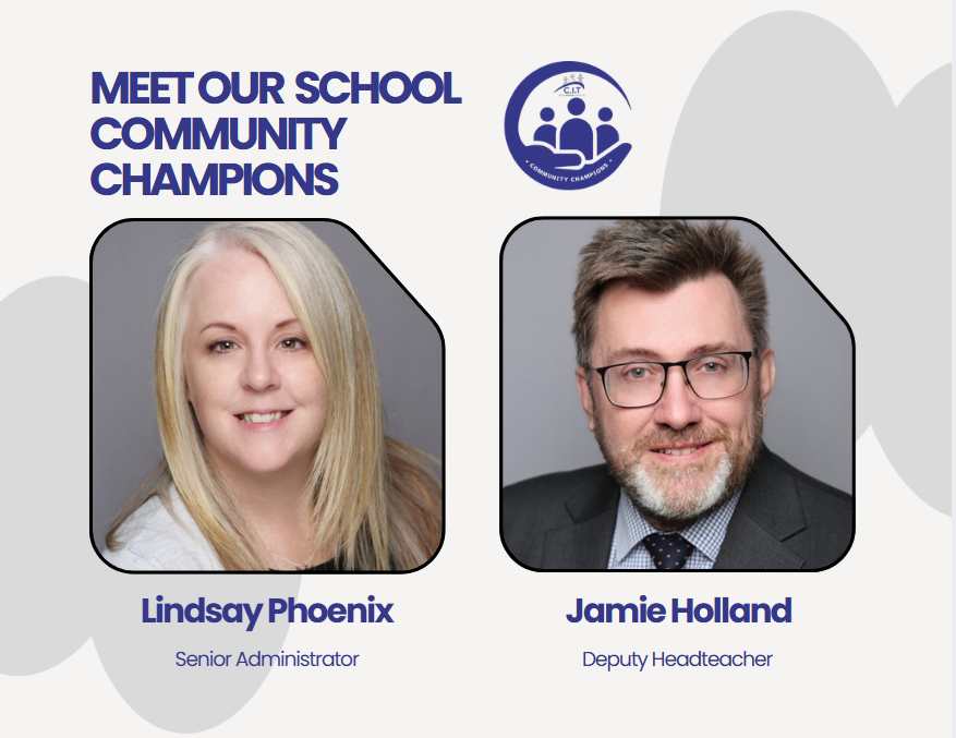 A photo of Lindsay & Jamie, our Community Champions at Carre's Grammar School.